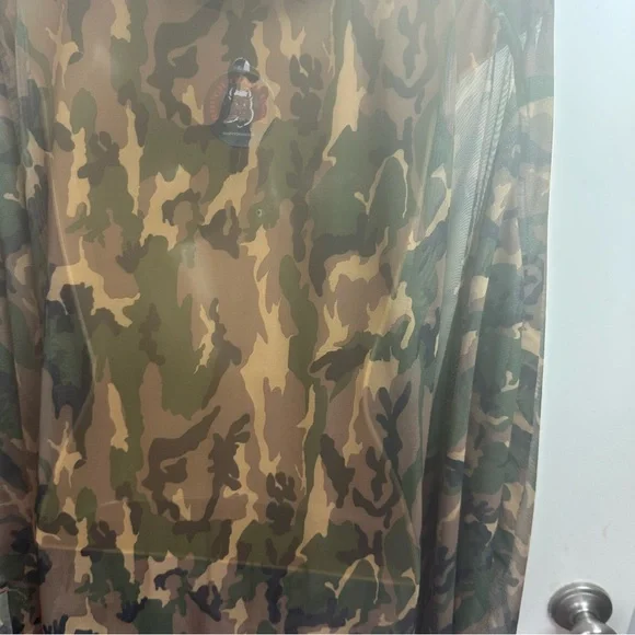 Rough Trade Gear Green Tan Camo Print SheerMesh Oversized Hooded Coverup NWT O/S